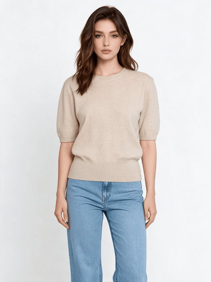 YAYA Kurzarmpullover mit freiem Rücken Sand