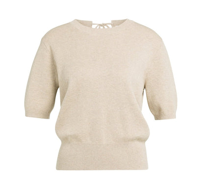 YAYA Kurzarmpullover mit freiem Rücken Sand