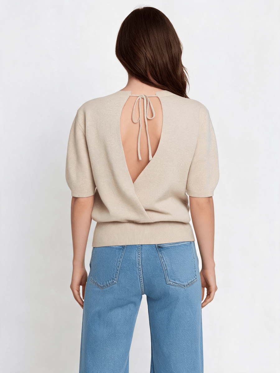 YAYA Kurzarmpullover mit freiem Rücken Sand