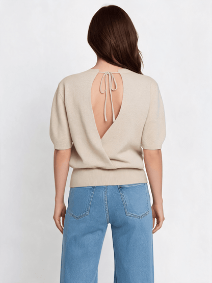 YAYA Kurzarmpullover mit freiem Rücken Sand