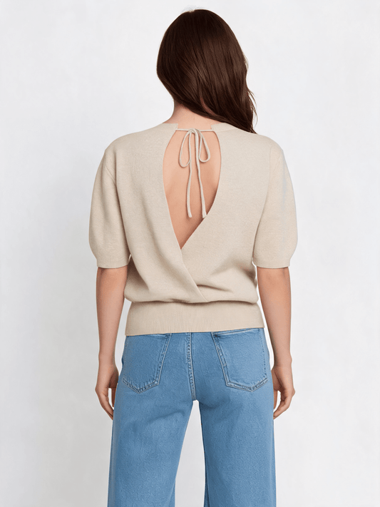 YAYA Kurzarmpullover mit freiem Rücken Sand