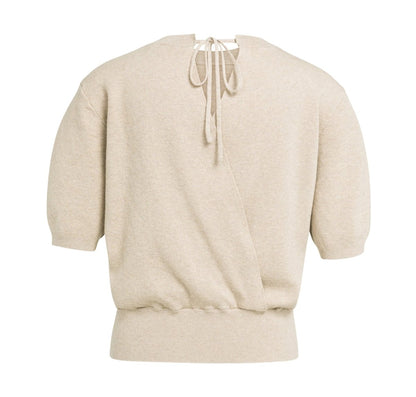 YAYA Kurzarmpullover mit freiem Rücken Sand