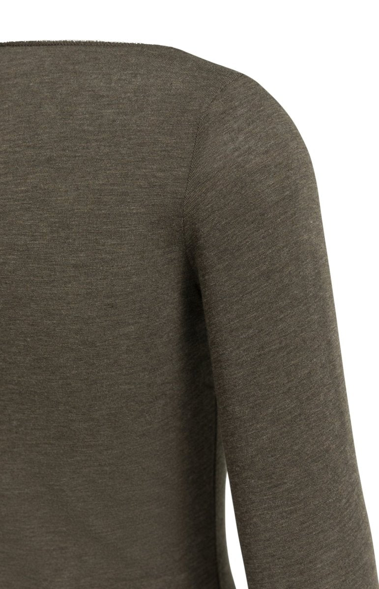 YAYA Langarm-Oberteil mit U-Boot-Ausschnitt Slate Schwarzbraun Melange