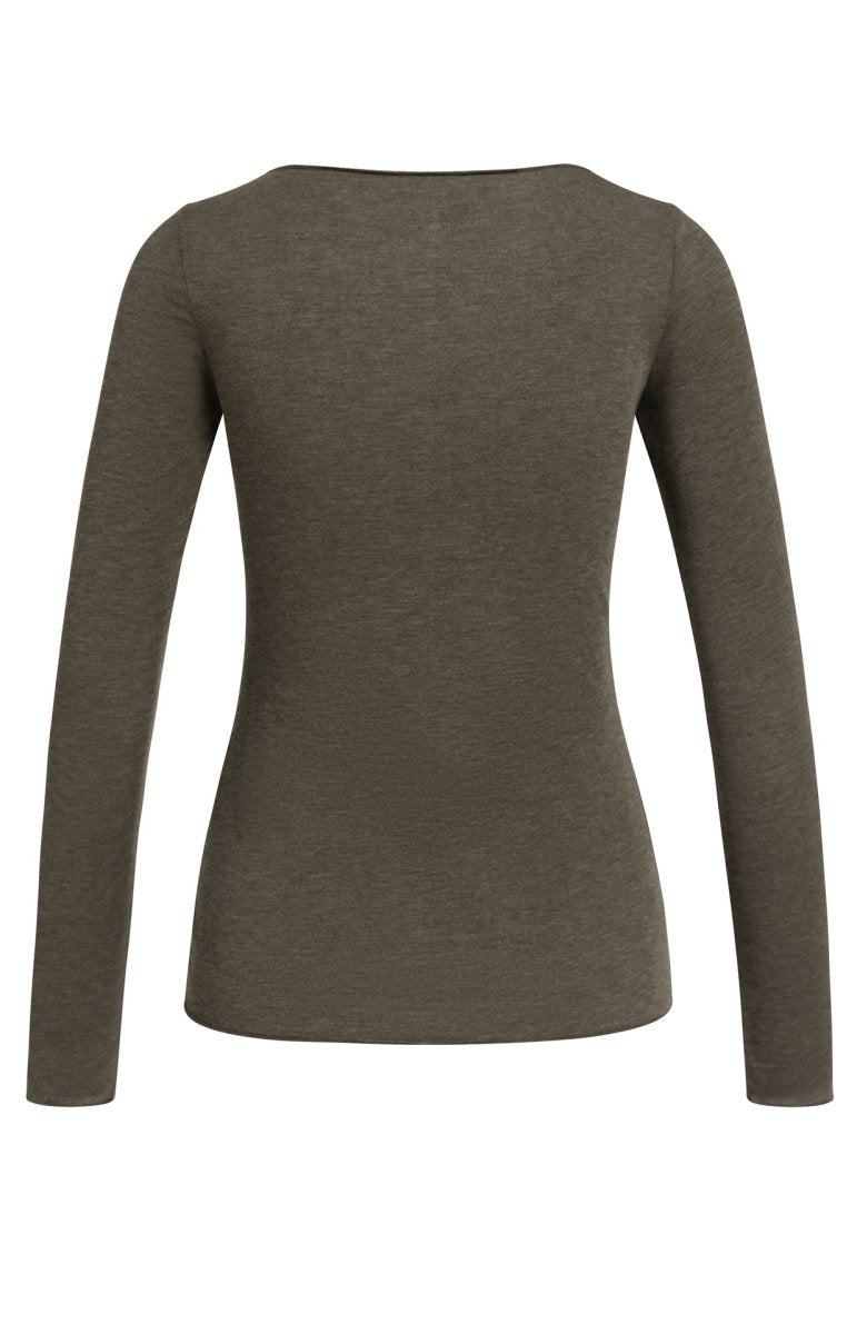 YAYA Langarm-Oberteil mit U-Boot-Ausschnitt Slate Schwarzbraun Melange