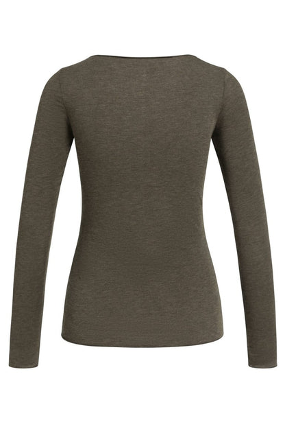 YAYA Langarm-Oberteil mit U-Boot-Ausschnitt Slate Schwarzbraun Melange