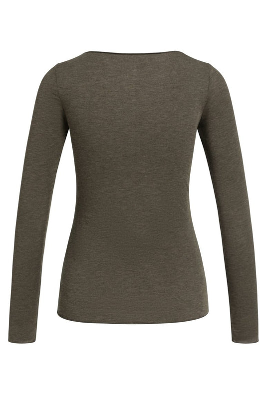 YAYA Langarm-Oberteil mit U-Boot-Ausschnitt Slate Schwarzbraun Melange