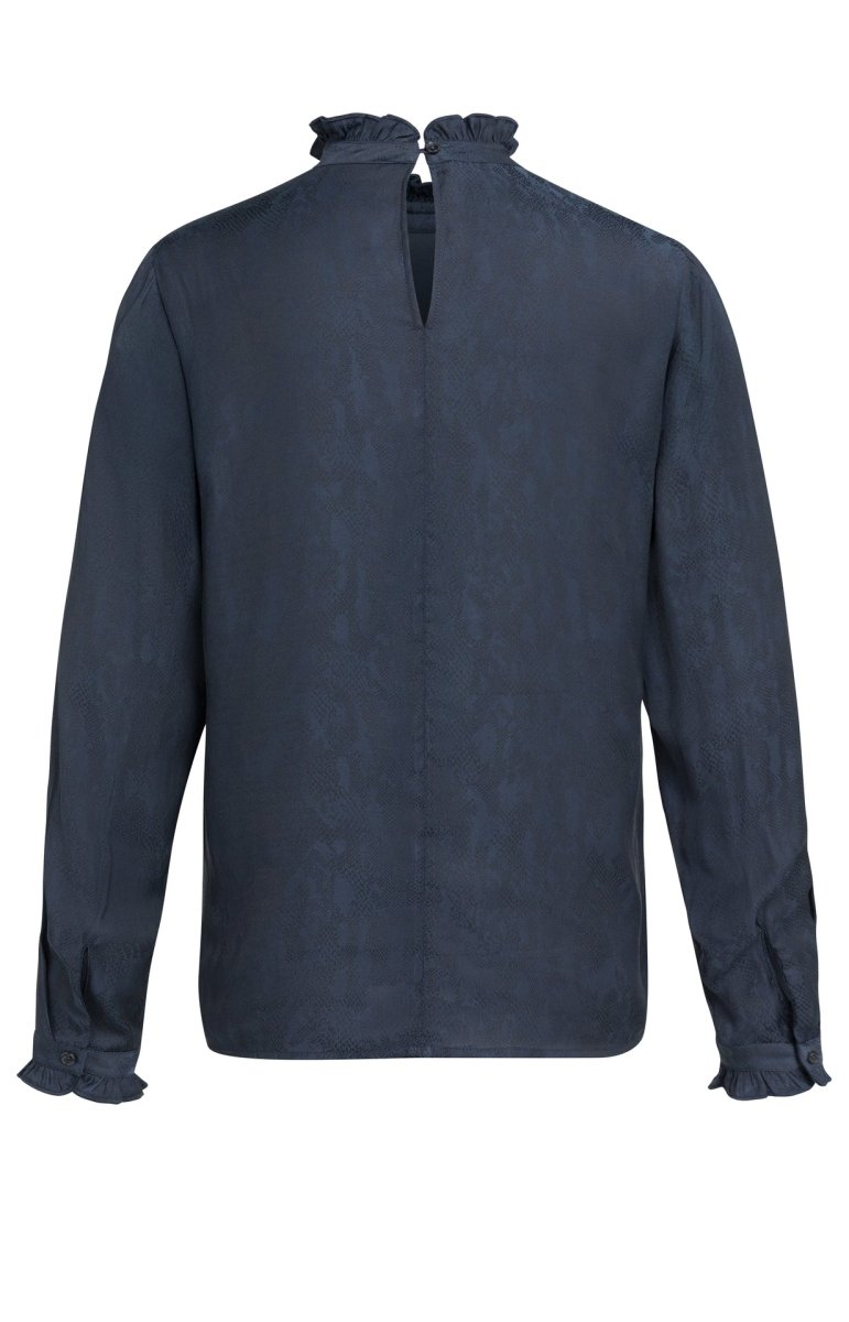 YAYA Langarm-Top mit Rüschendetails Cat Schwarz Dessin