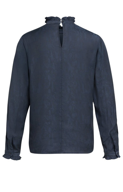 YAYA Langarm-Top mit Rüschendetails Cat Schwarz Dessin