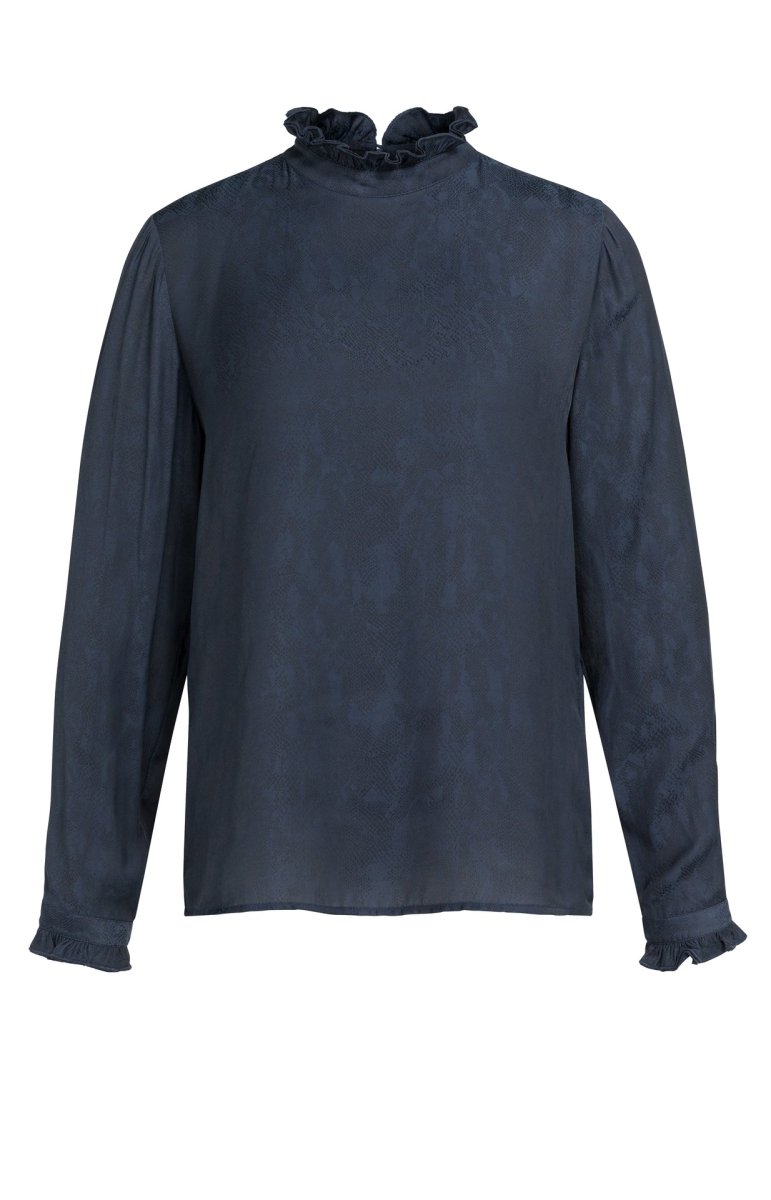 YAYA Langarm-Top mit Rüschendetails Cat Schwarz Dessin