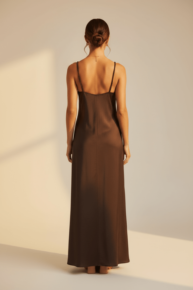 YAYA Langes Trägerkleid mit V-Ausschnitt AUBERGINE PURPLE