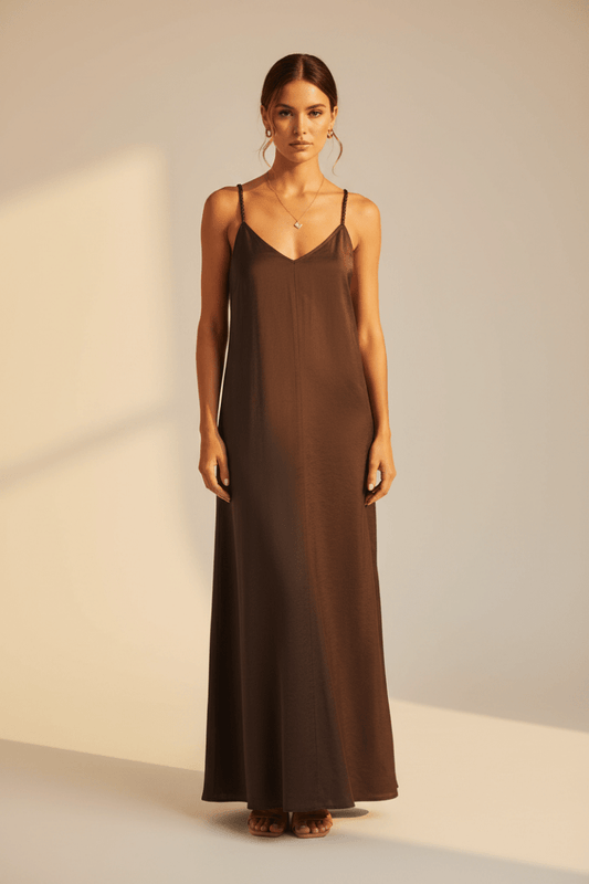 YAYA Langes Trägerkleid mit V-Ausschnitt AUBERGINE PURPLE