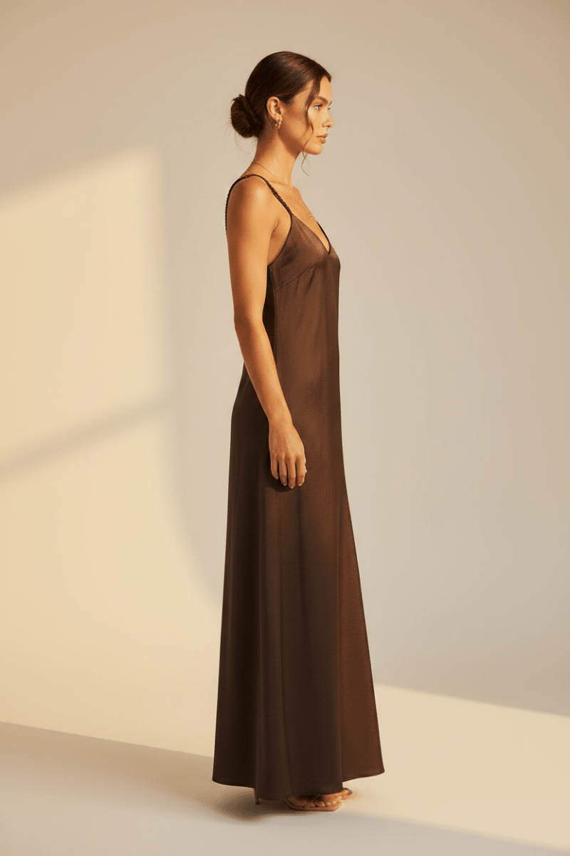 YAYA Langes Trägerkleid mit V-Ausschnitt AUBERGINE PURPLE