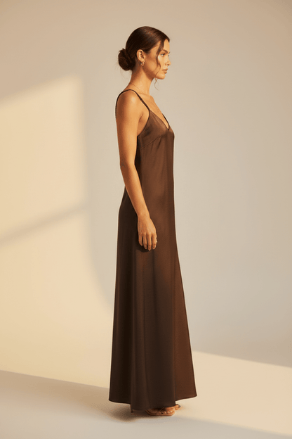 YAYA Langes Trägerkleid mit V-Ausschnitt AUBERGINE PURPLE