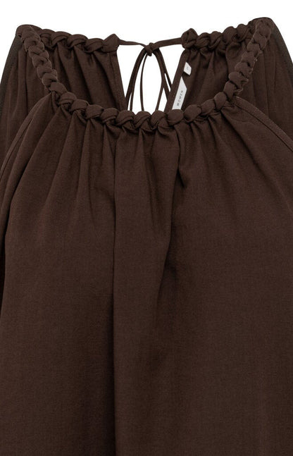YAYA Neckholder-Top mit geflochtenem Ausschnitt und Bindedetail AUBERGINE PURPLE