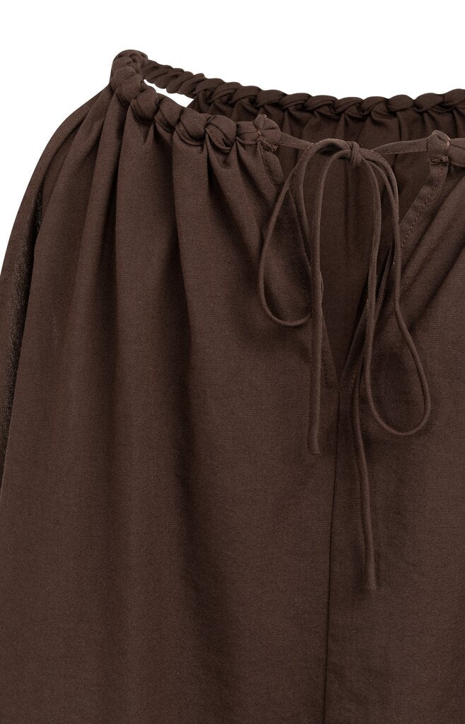 YAYA Neckholder-Top mit geflochtenem Ausschnitt und Bindedetail AUBERGINE PURPLE
