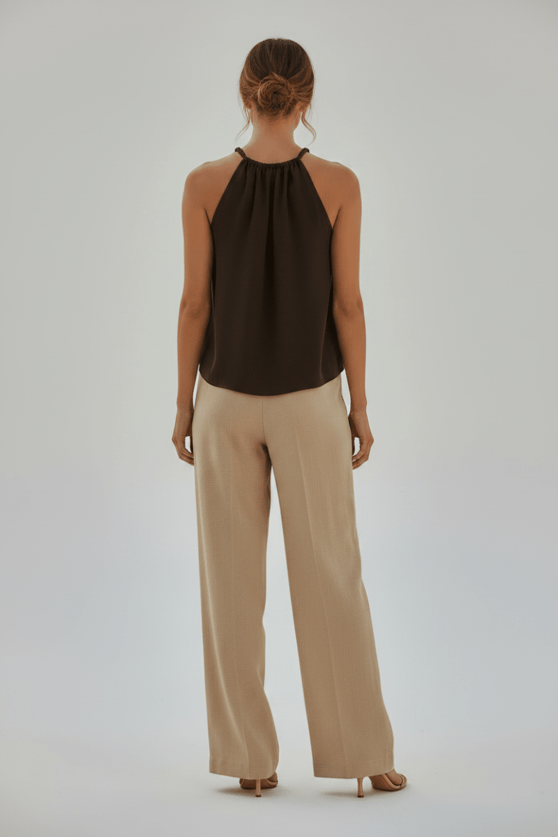 YAYA Neckholder-Top mit geflochtenem Ausschnitt und Bindedetail AUBERGINE PURPLE