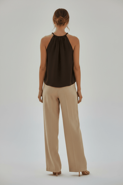 YAYA Neckholder-Top mit geflochtenem Ausschnitt und Bindedetail AUBERGINE PURPLE