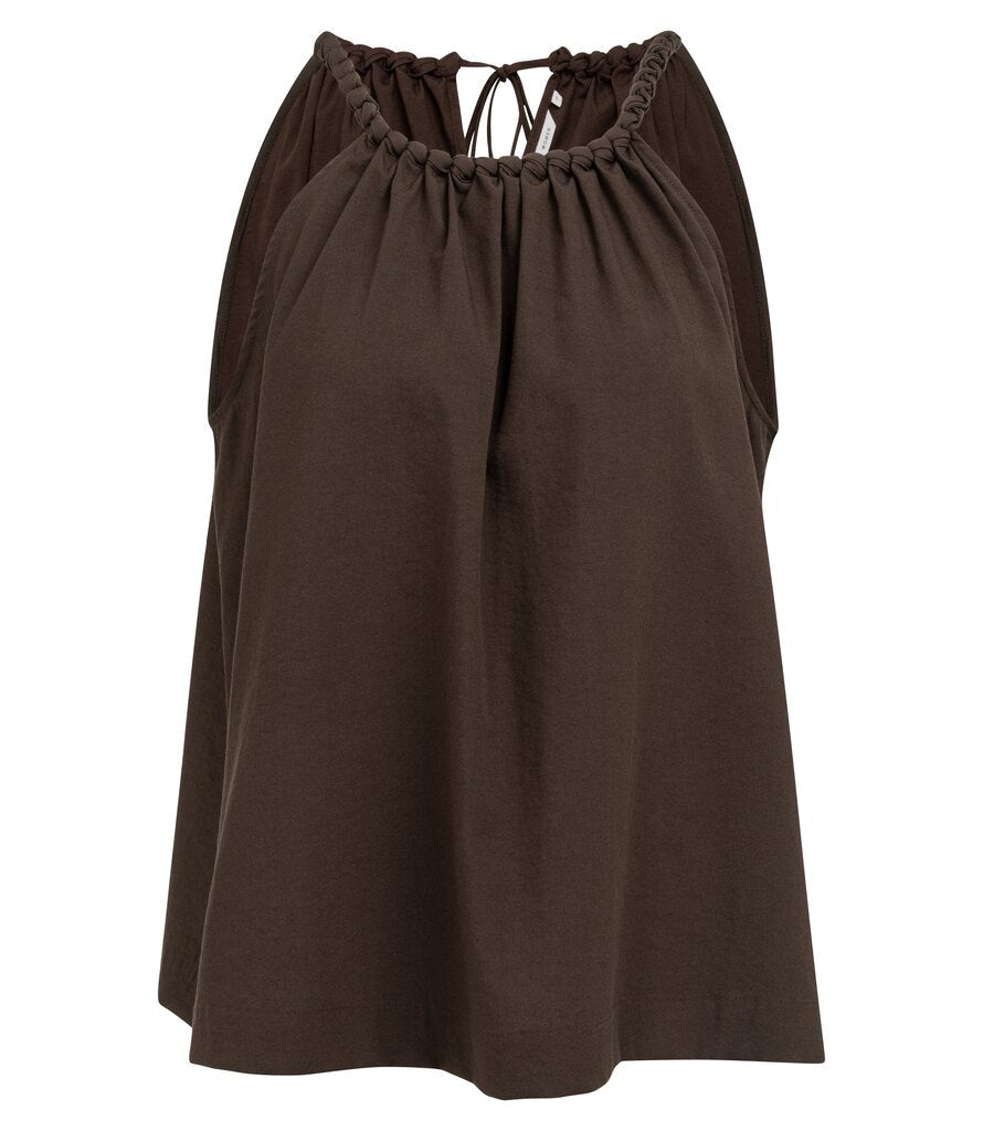 YAYA Neckholder-Top mit geflochtenem Ausschnitt und Bindedetail AUBERGINE PURPLE