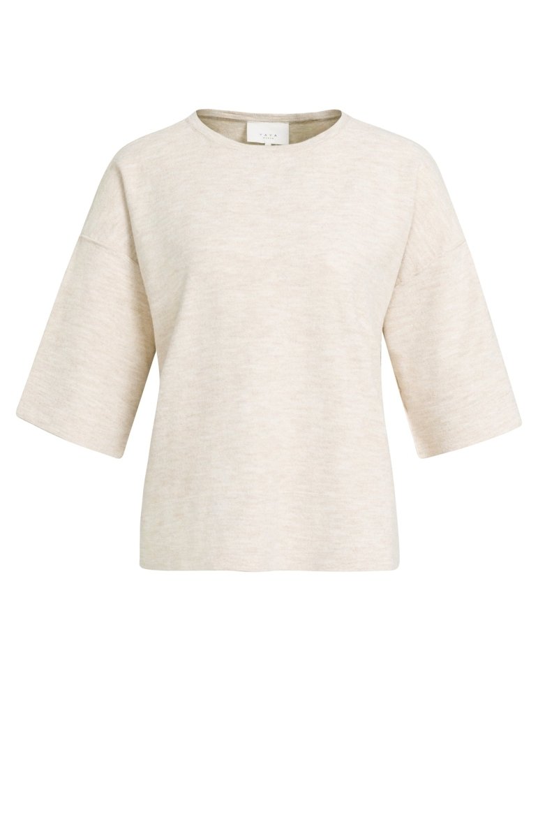YAYA Oversized Feinstrick-T-Shirt mit halblangen Ärmeln Rosa