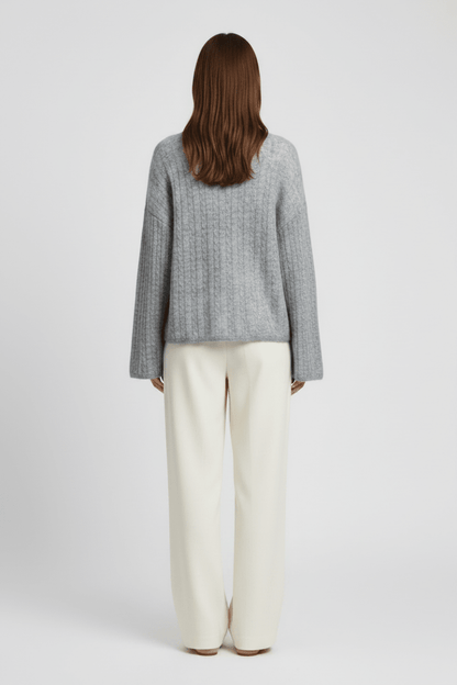 YAYA Oversized-Zopfpullover mit U-Boot-Ausschnitt Mittelgrau Melange