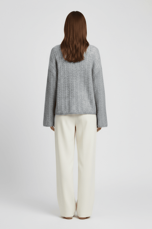 YAYA Oversized-Zopfpullover mit U-Boot-Ausschnitt Mittelgrau Melange