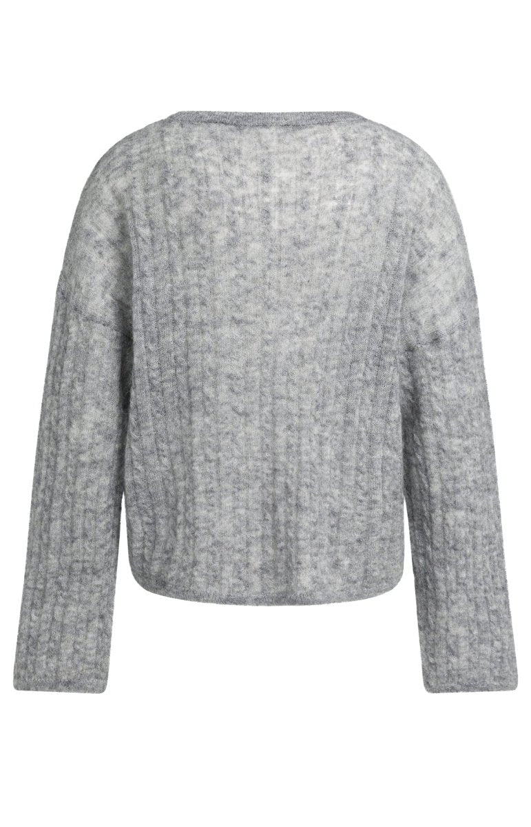YAYA Oversized-Zopfpullover mit U-Boot-Ausschnitt Mittelgrau Melange