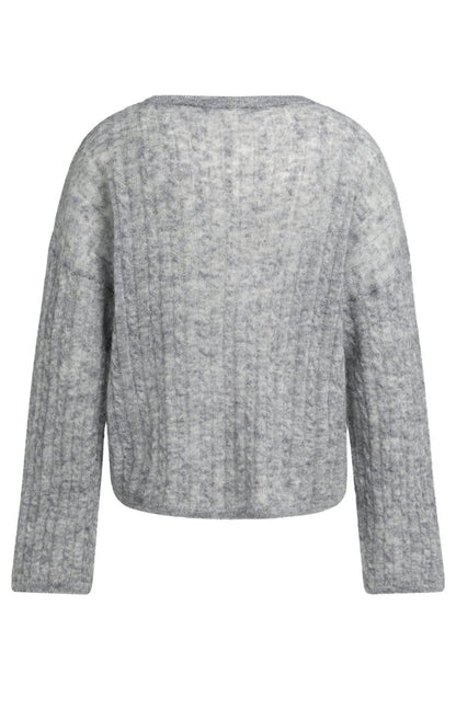 YAYA Oversized-Zopfpullover mit U-Boot-Ausschnitt Mittelgrau Melange