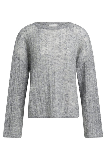 YAYA Oversized-Zopfpullover mit U-Boot-Ausschnitt Mittelgrau Melange