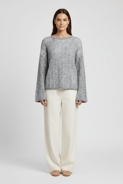 YAYA Oversized-Zopfpullover mit U-Boot-Ausschnitt Mittelgrau Melange