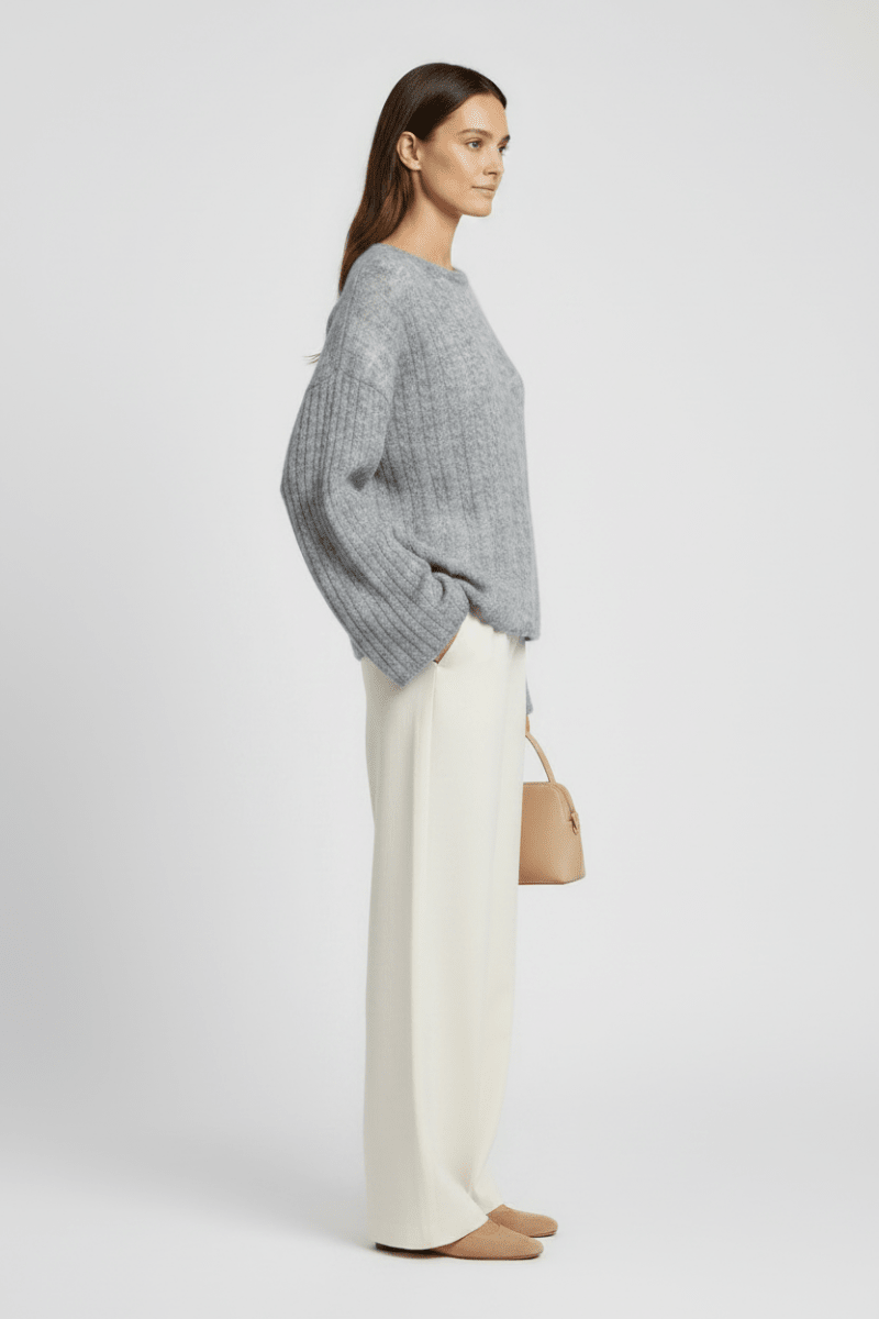 YAYA Oversized-Zopfpullover mit U-Boot-Ausschnitt Mittelgrau Melange