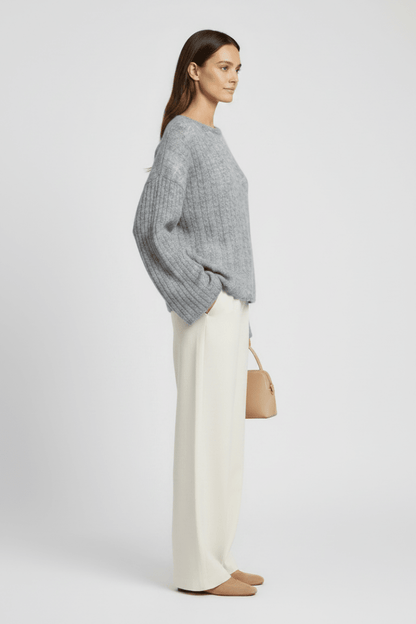 YAYA Oversized-Zopfpullover mit U-Boot-Ausschnitt Mittelgrau Melange