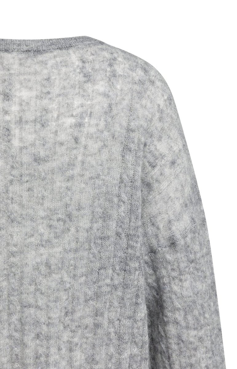 YAYA Oversized-Zopfpullover mit U-Boot-Ausschnitt Mittelgrau Melange