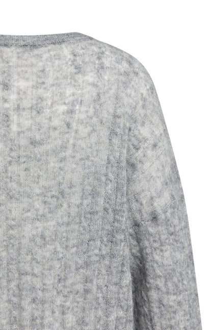 YAYA Oversized-Zopfpullover mit U-Boot-Ausschnitt Mittelgrau Melange
