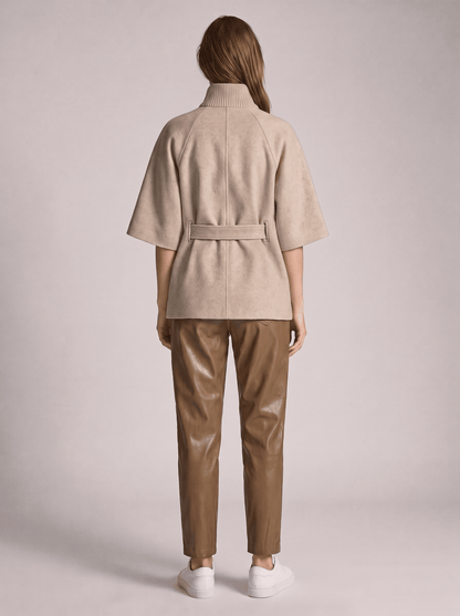 YAYA Ponchojacke mit geripptem Kragen und Gürtel Pure Cashmere Grau Melange