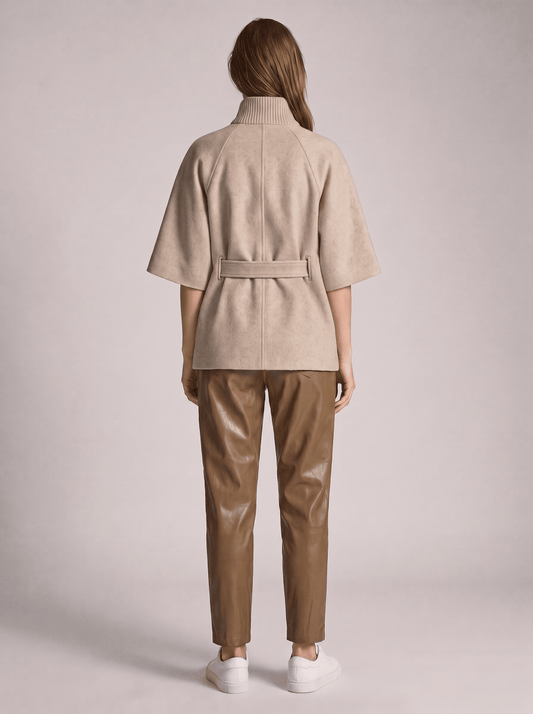 YAYA Ponchojacke mit geripptem Kragen und Gürtel Pure Cashmere Grau Melange
