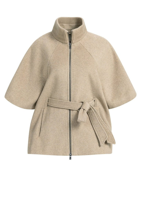 YAYA Ponchojacke mit geripptem Kragen und Gürtel Pure Cashmere Grau Melange