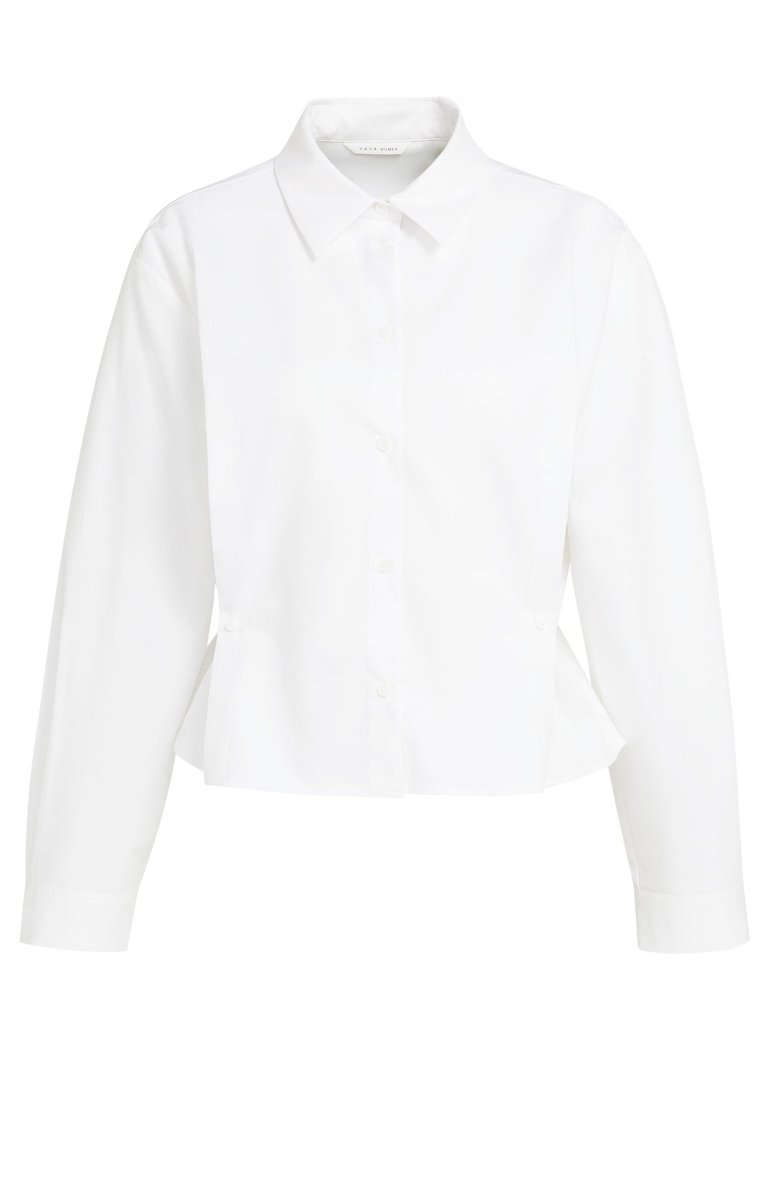 YAYA Popeline-Bluse mit verstellbarem Saum und langen Ärmeln Weiß