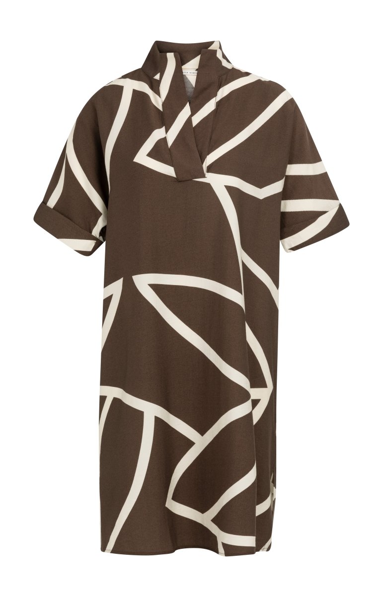 YAYA Printed dress mit polo collar CHOCOLATE MARTINI BROWN DESSIN