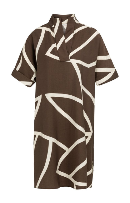 YAYA Printed dress mit polo collar CHOCOLATE MARTINI BROWN DESSIN
