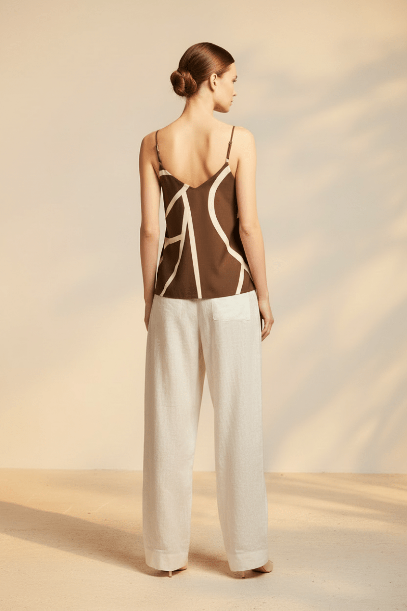 YAYA Printed v - neck singlet CHOCOLATE MARTINI BROWN DESSIN