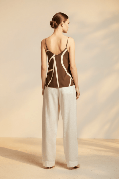 YAYA Printed v - neck singlet CHOCOLATE MARTINI BROWN DESSIN