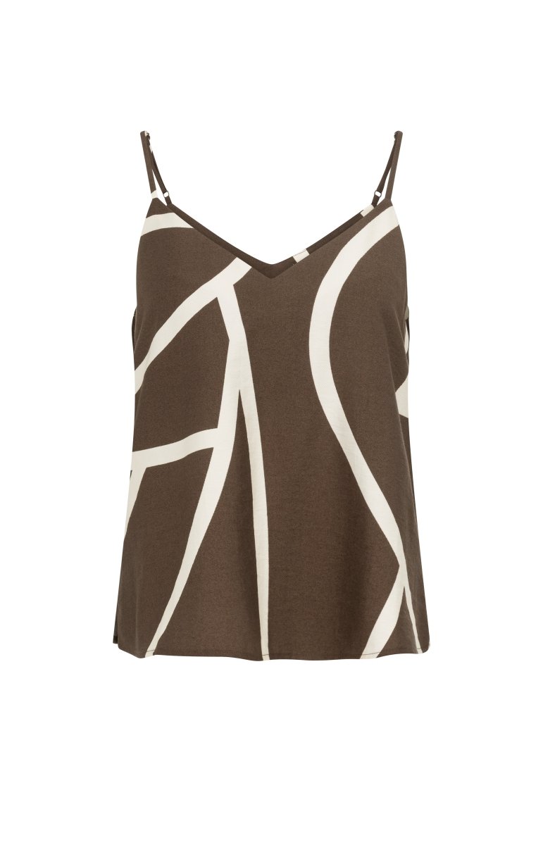 YAYA Printed v - neck singlet CHOCOLATE MARTINI BROWN DESSIN