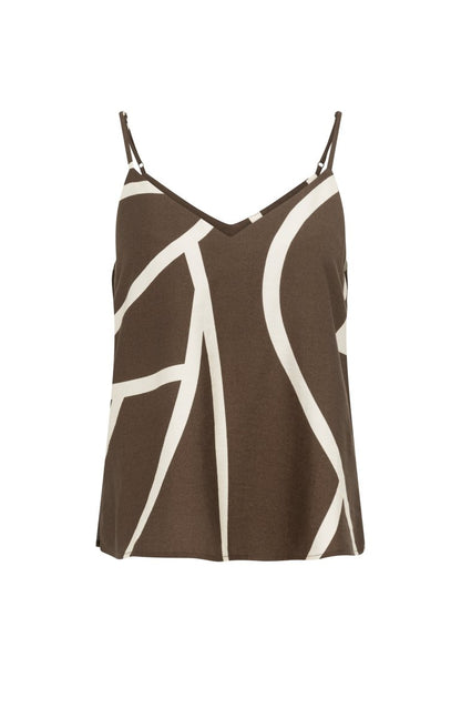 YAYA Printed v - neck singlet CHOCOLATE MARTINI BROWN DESSIN