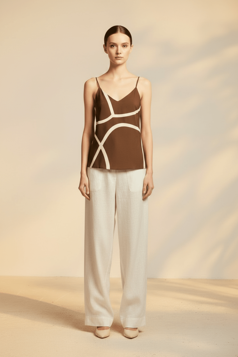 YAYA Printed v - neck singlet CHOCOLATE MARTINI BROWN DESSIN