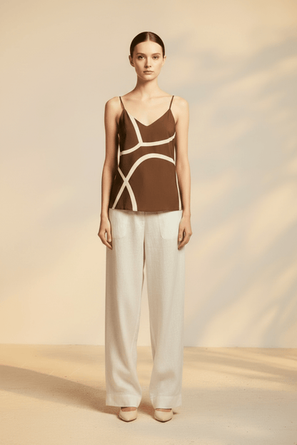 YAYA Printed v - neck singlet CHOCOLATE MARTINI BROWN DESSIN