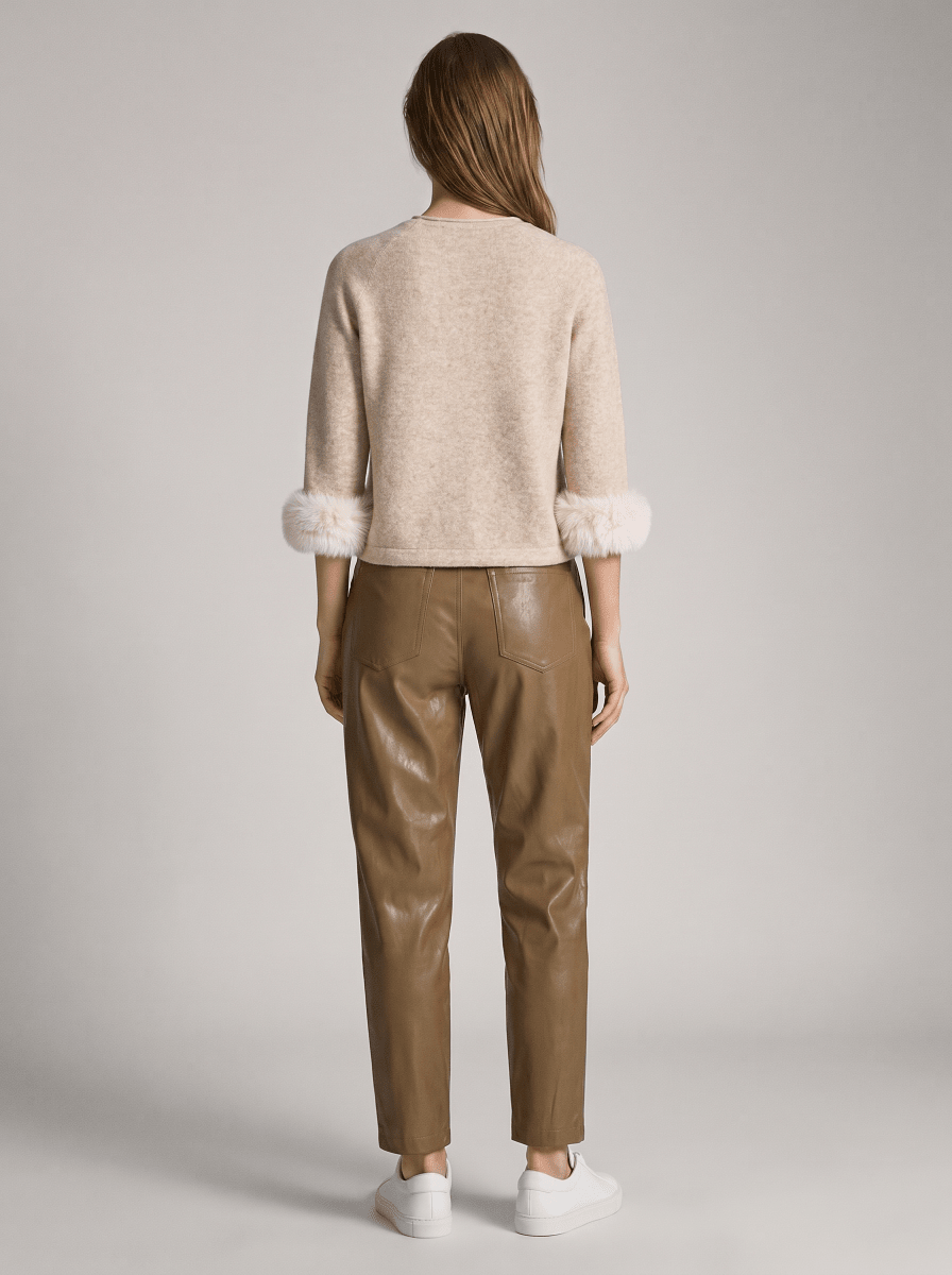 YAYA Pullover mit abnehmbaren Kunstfell-Manschetten Hellbeige Melange