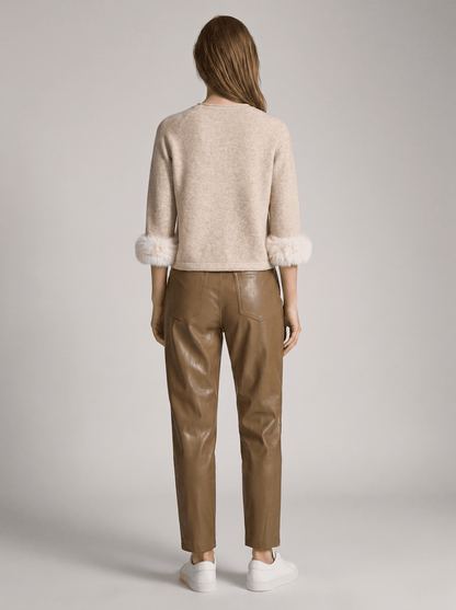 YAYA Pullover mit abnehmbaren Kunstfell-Manschetten Hellbeige Melange