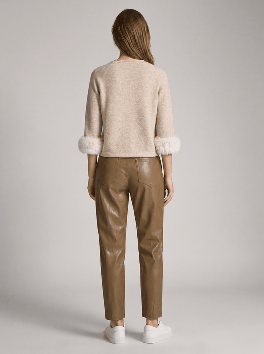 YAYA Pullover mit abnehmbaren Kunstfell-Manschetten Hellbeige Melange