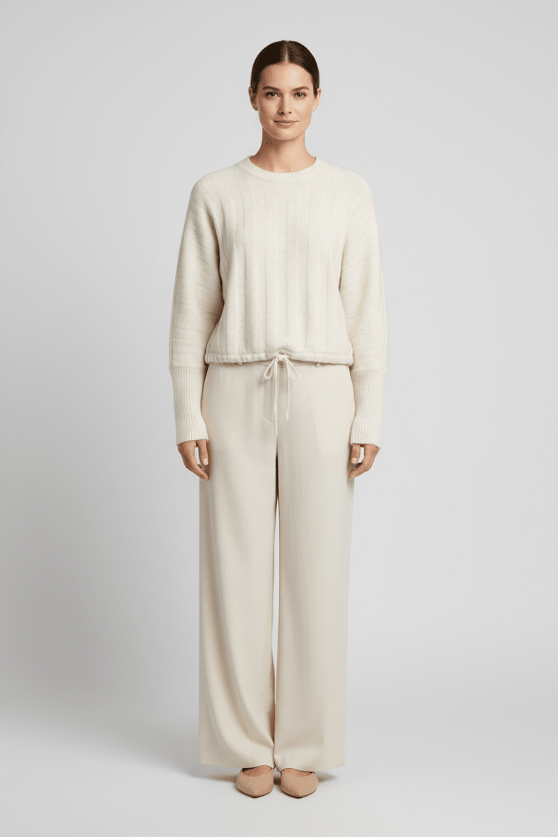 YAYA Pullover mit Fledermausärmeln und Kordelzug am Saum Off White Melange