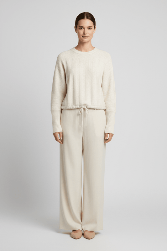 YAYA Pullover mit Fledermausärmeln und Kordelzug am Saum Off White Melange